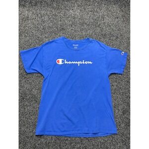 Champion Mens Royal Blue Script Logo Graphic T-Shirt Large Short Sleeve Tee